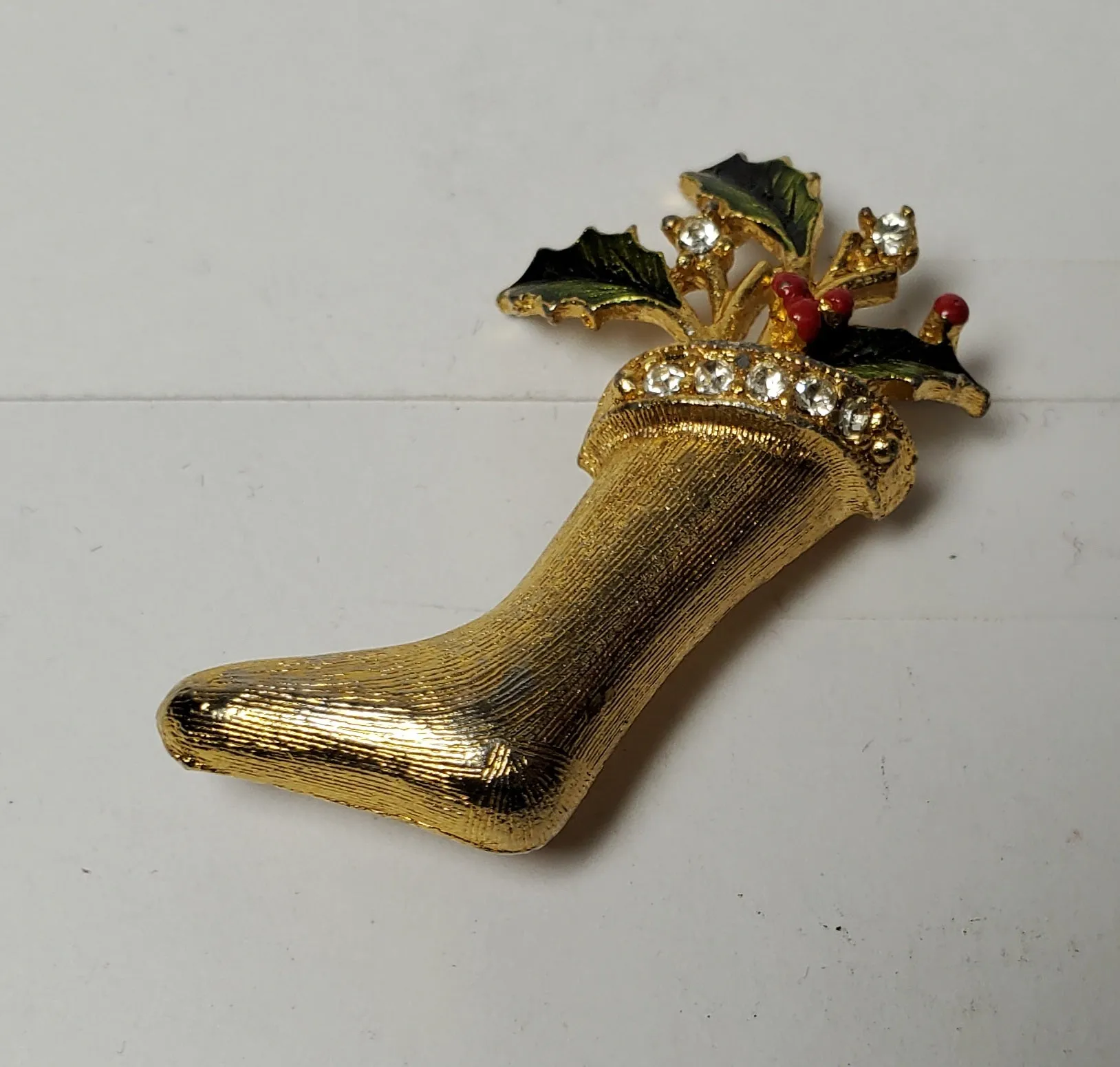 Vintage Gold Tone Christmas Stocking Brooch