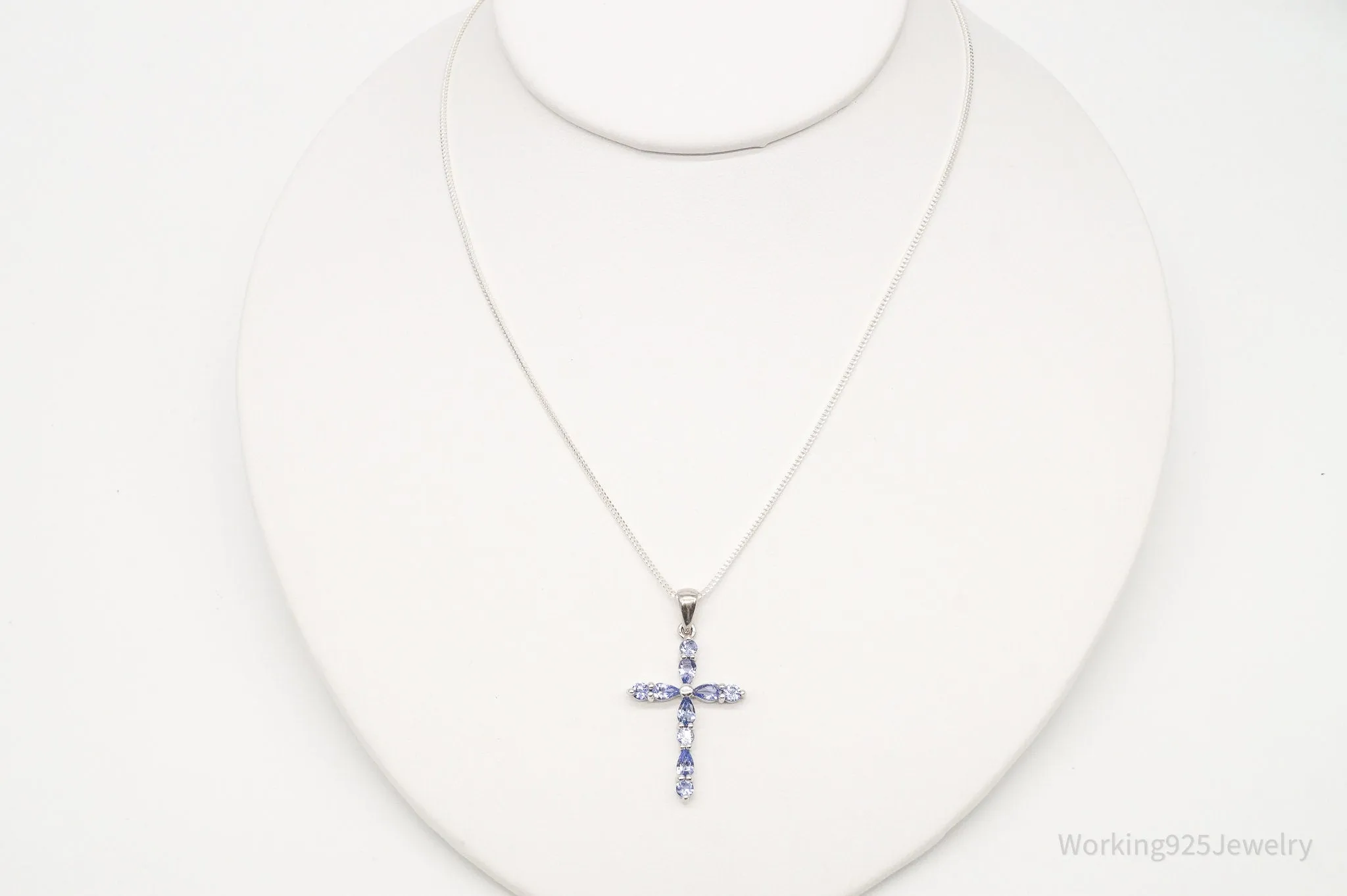 Vintage Iolite Cross Sterling Silver Necklace