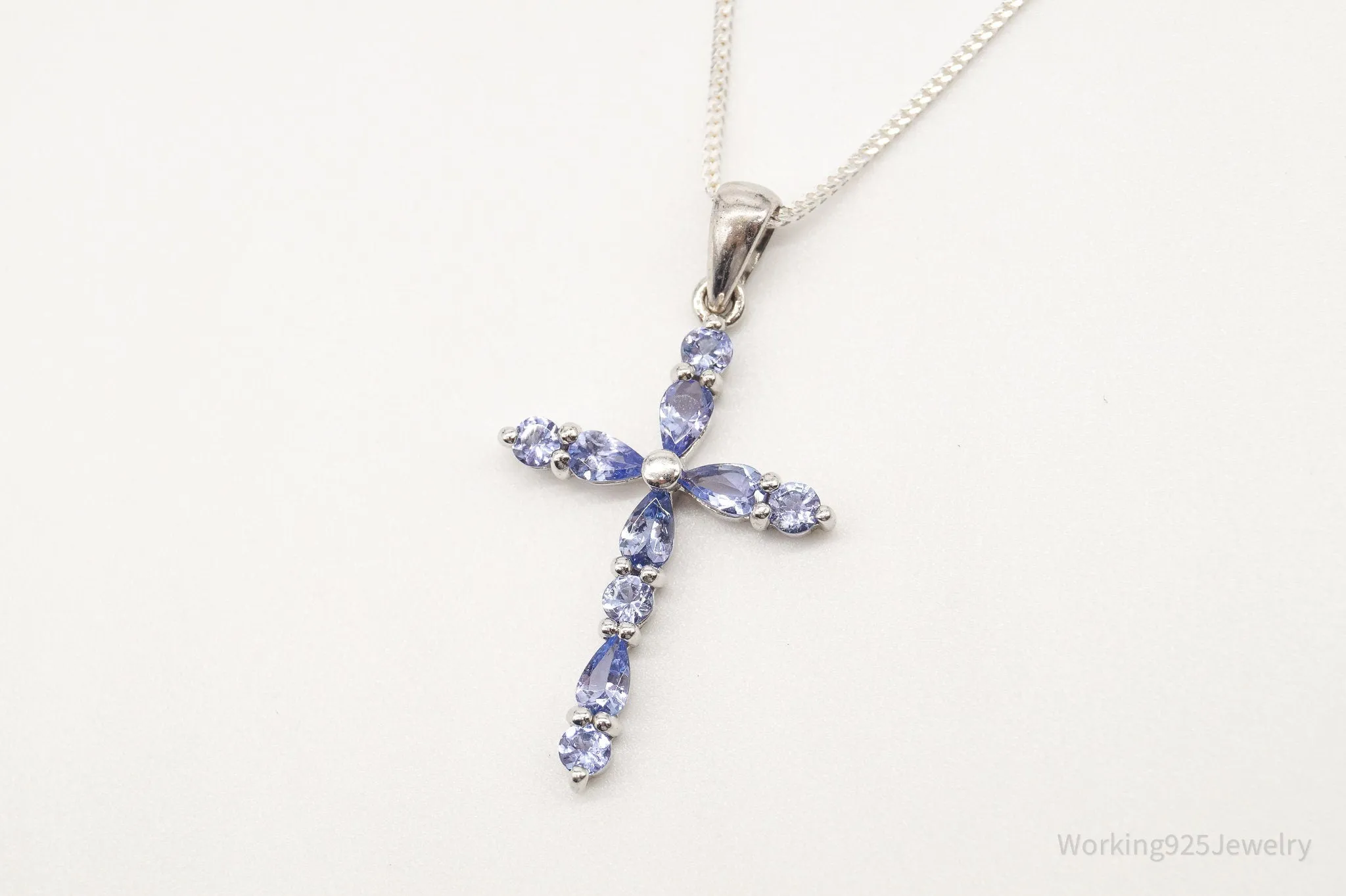 Vintage Iolite Cross Sterling Silver Necklace