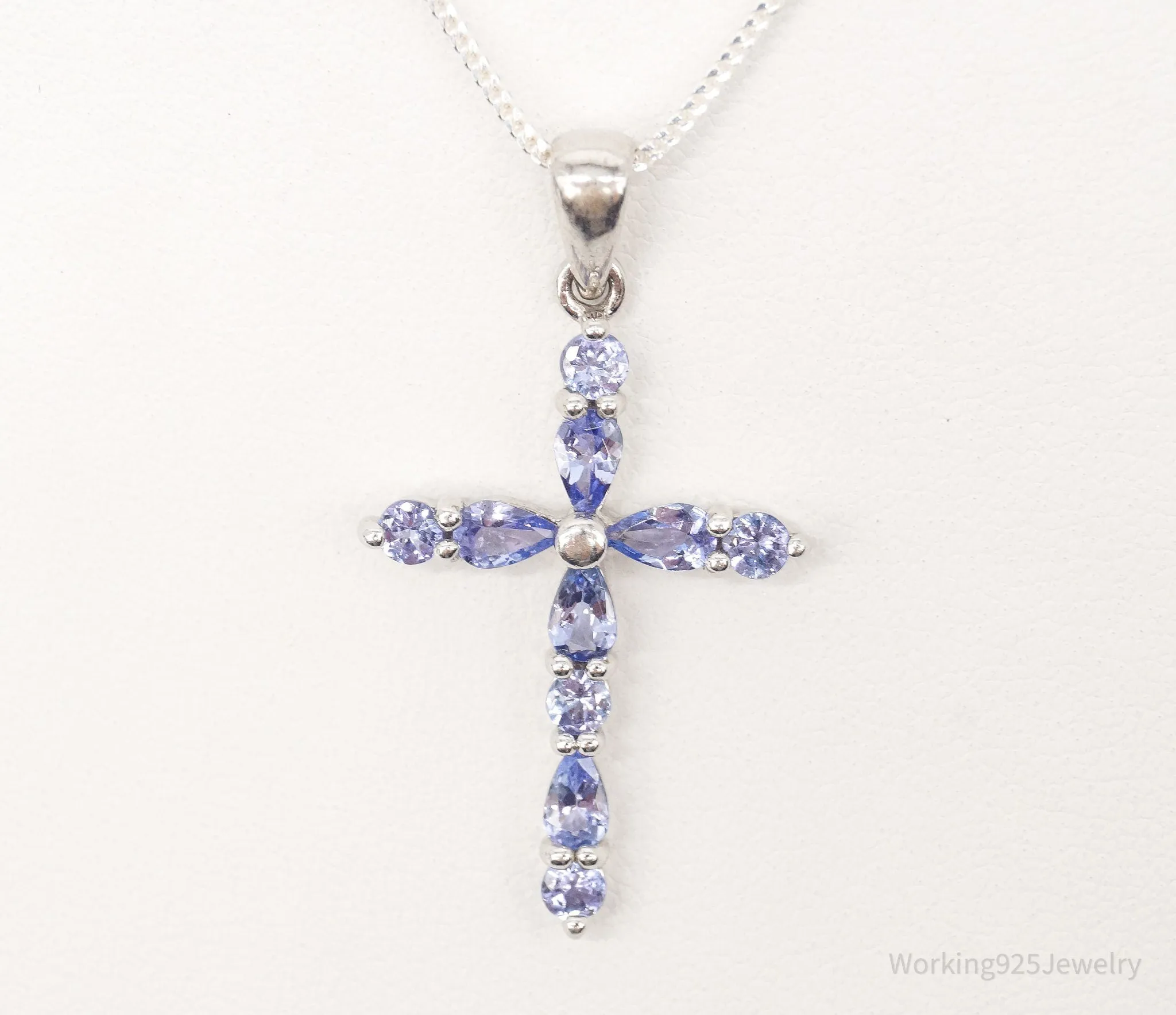 Vintage Iolite Cross Sterling Silver Necklace