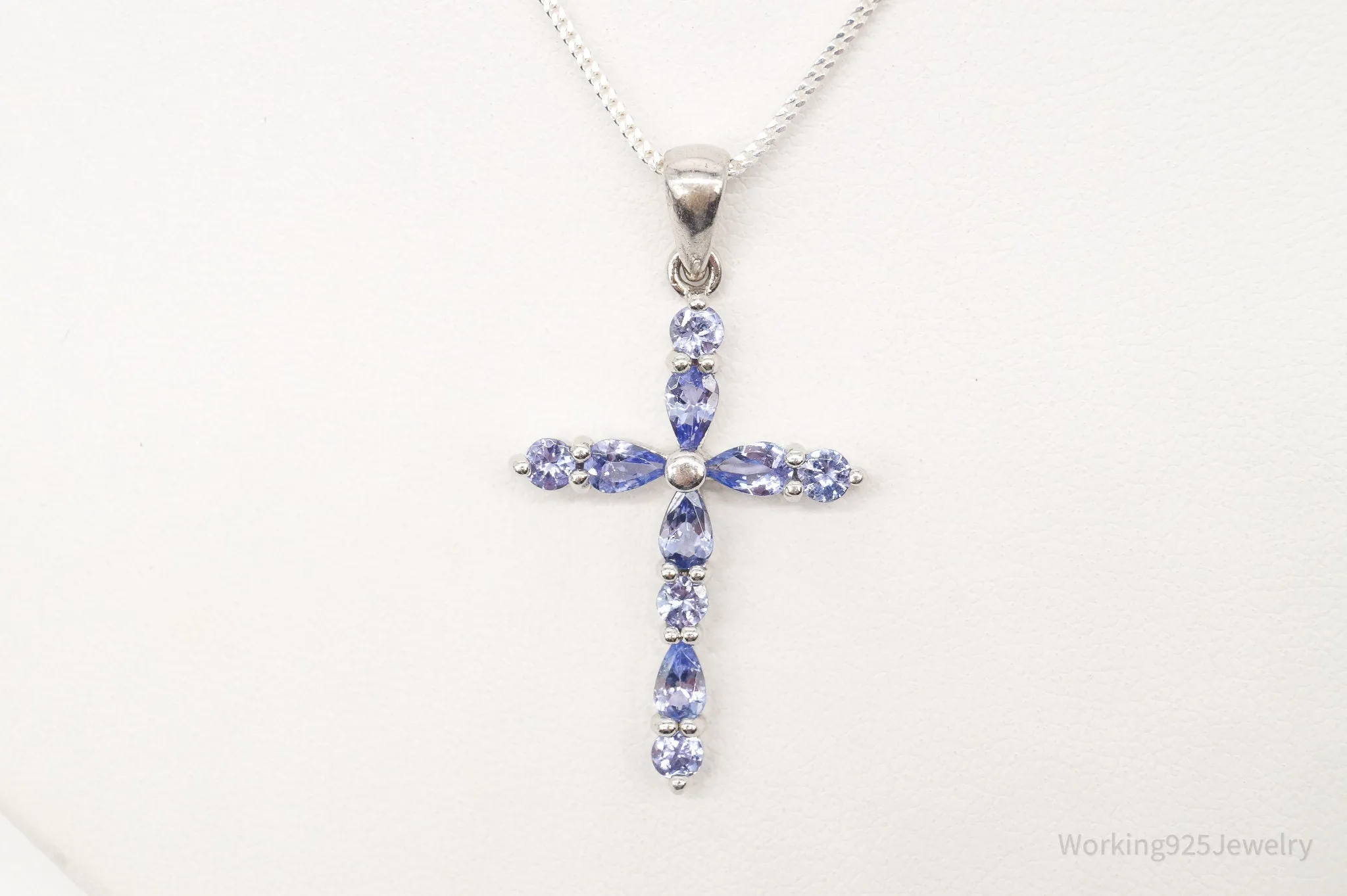 Vintage Iolite Cross Sterling Silver Necklace