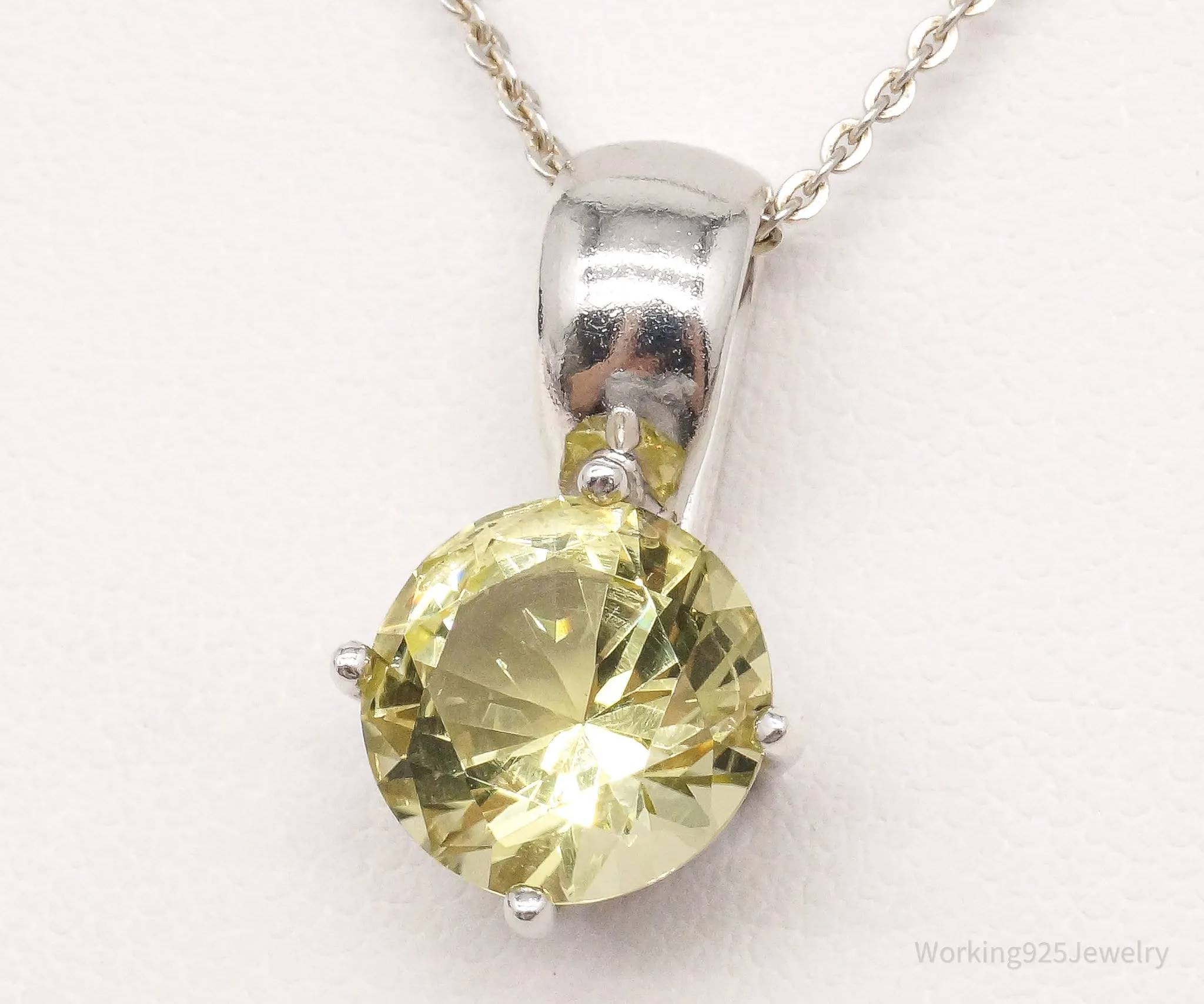 Vintage Lemon Quartz Sterling Silver Necklace 18"