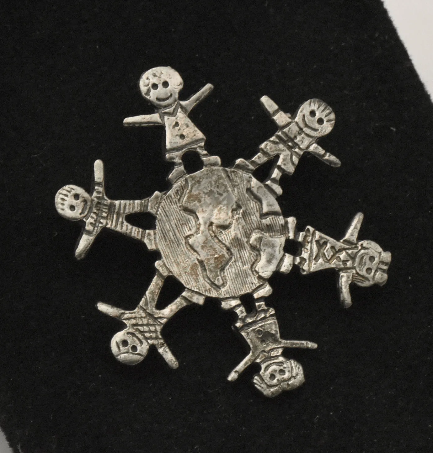 Vintage Sterling Silver Children of the World Brooch