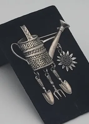 Vintage Sterling Silver Watering Can Gardening Themed Brooch