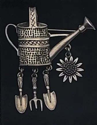 Vintage Sterling Silver Watering Can Gardening Themed Brooch