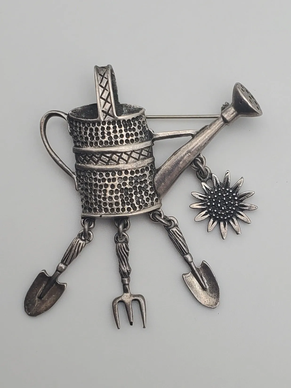 Vintage Sterling Silver Watering Can Gardening Themed Brooch