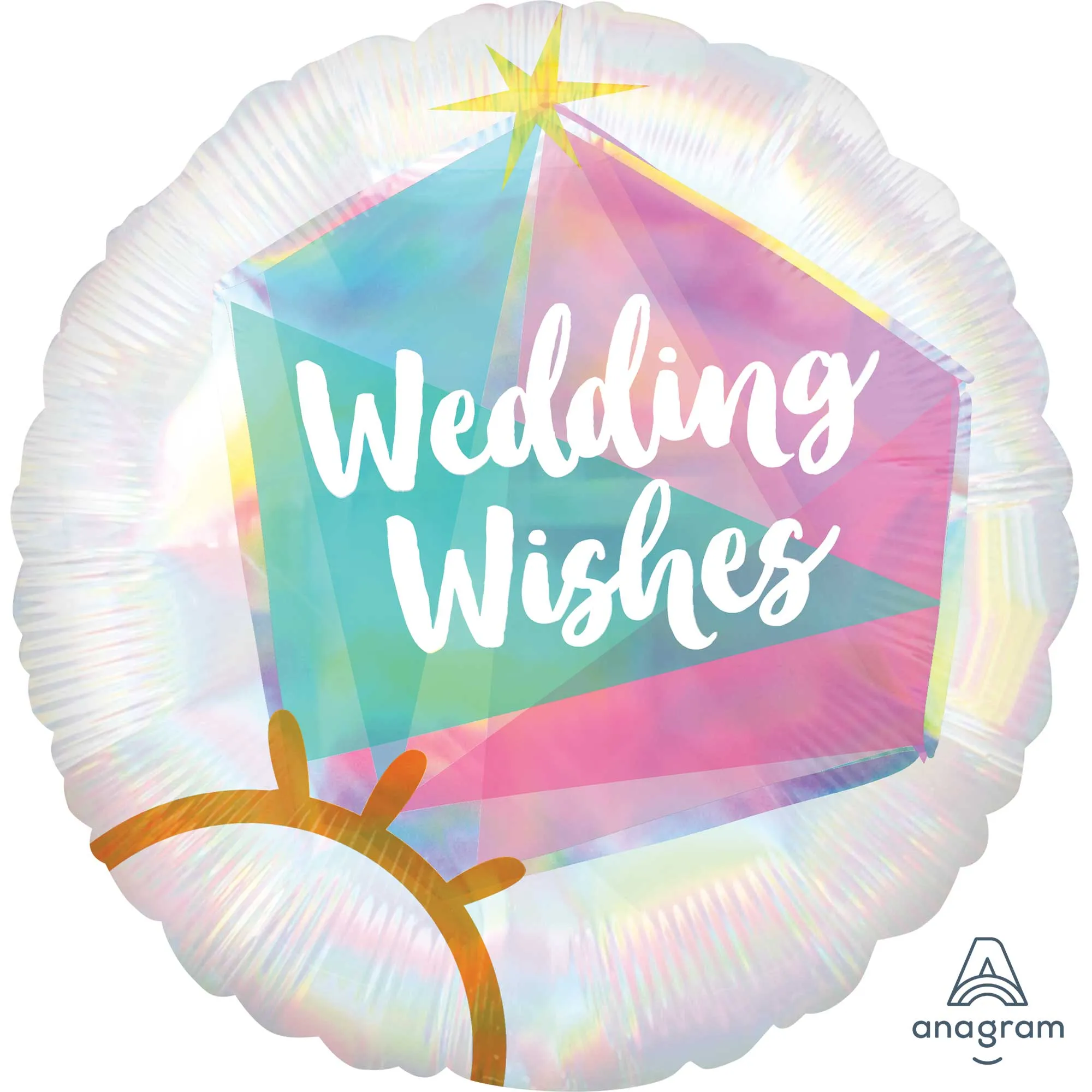 Wedding Ring Wedding Wishes Iridescent Holographic Foil Balloon 45cm