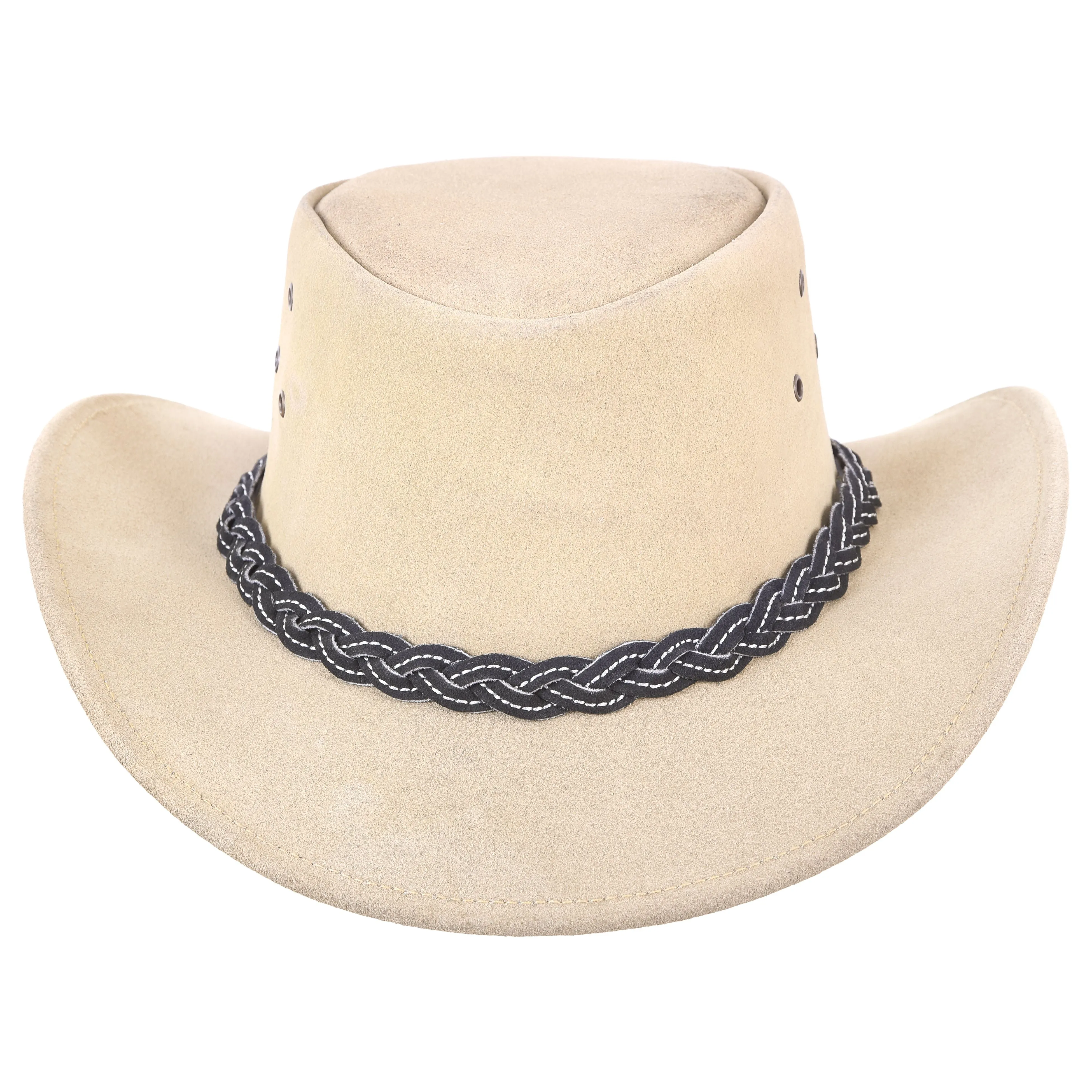 Western Leather Cowboy Hat with Braided Hat Band Australian Leather Hat