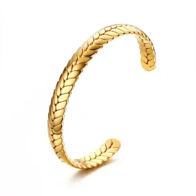 Wheat Design Cuff Bracelets Bangle for Women 8mm Gold Color Adjustable Jewelry