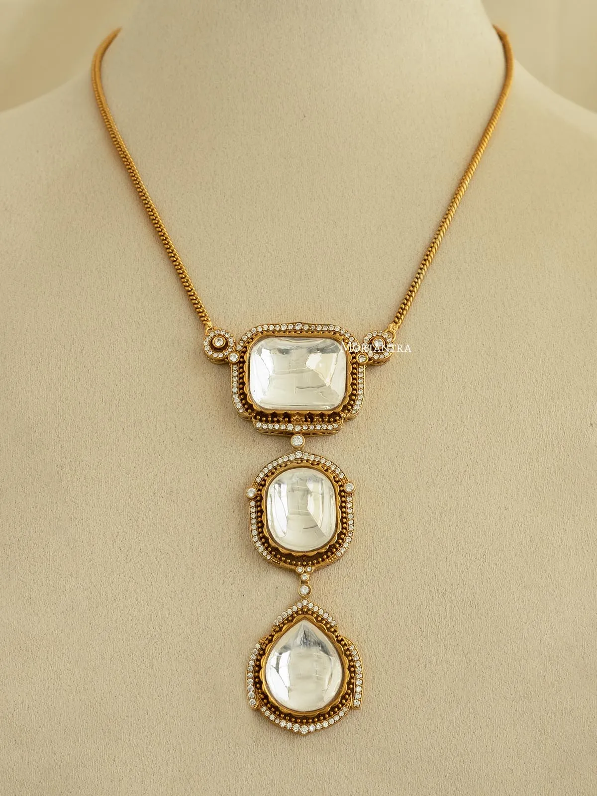 White Color Gold Plated Faux Diamond Necklace Set - CZSET278