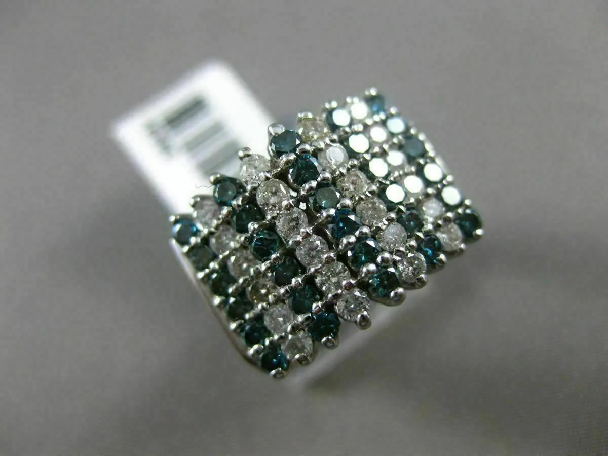 WIDE 1.45CT WHITE & BLUE DIAMOND 14KT WHITE GOLD 3D MULTI ROW ANNIVERSARY RING