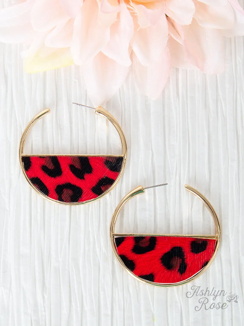 'Wild Secrets' Leopard Hoop Earrings, Red