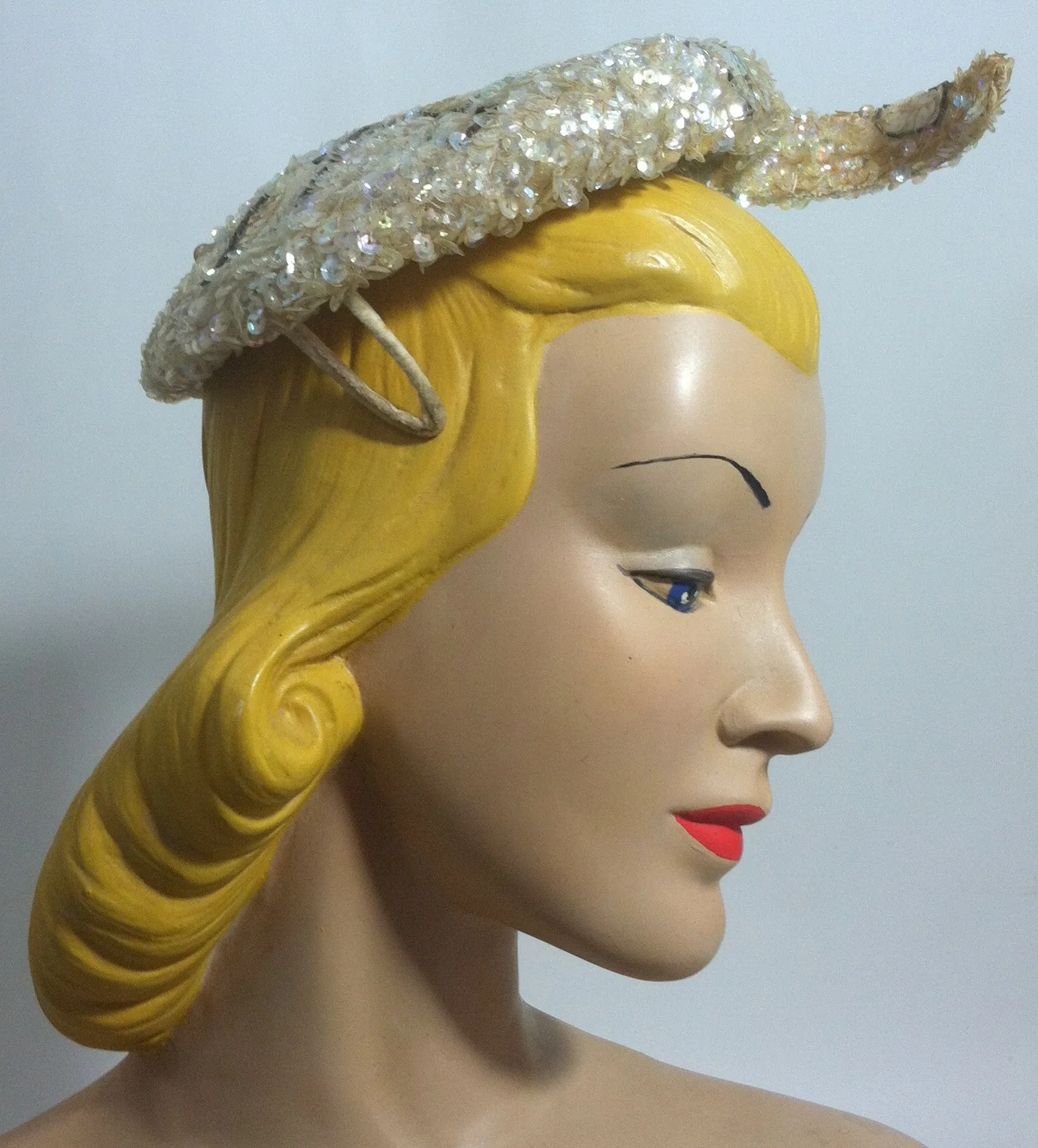 Winged Iridescent Sequin Clip On Cocktail Hat circa 1950s