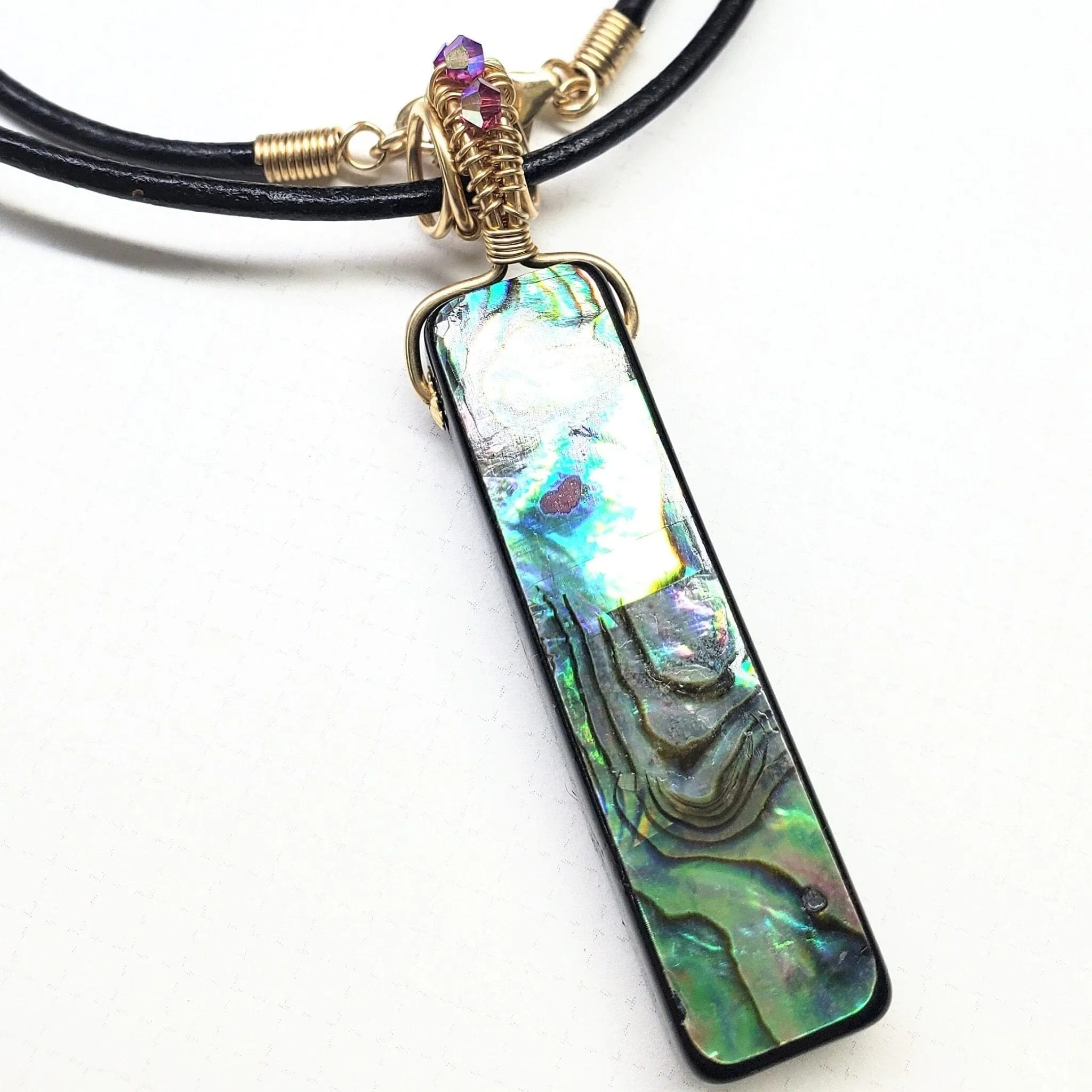 Wire Wrapped Vertical Abalone Shell Bar Necklace