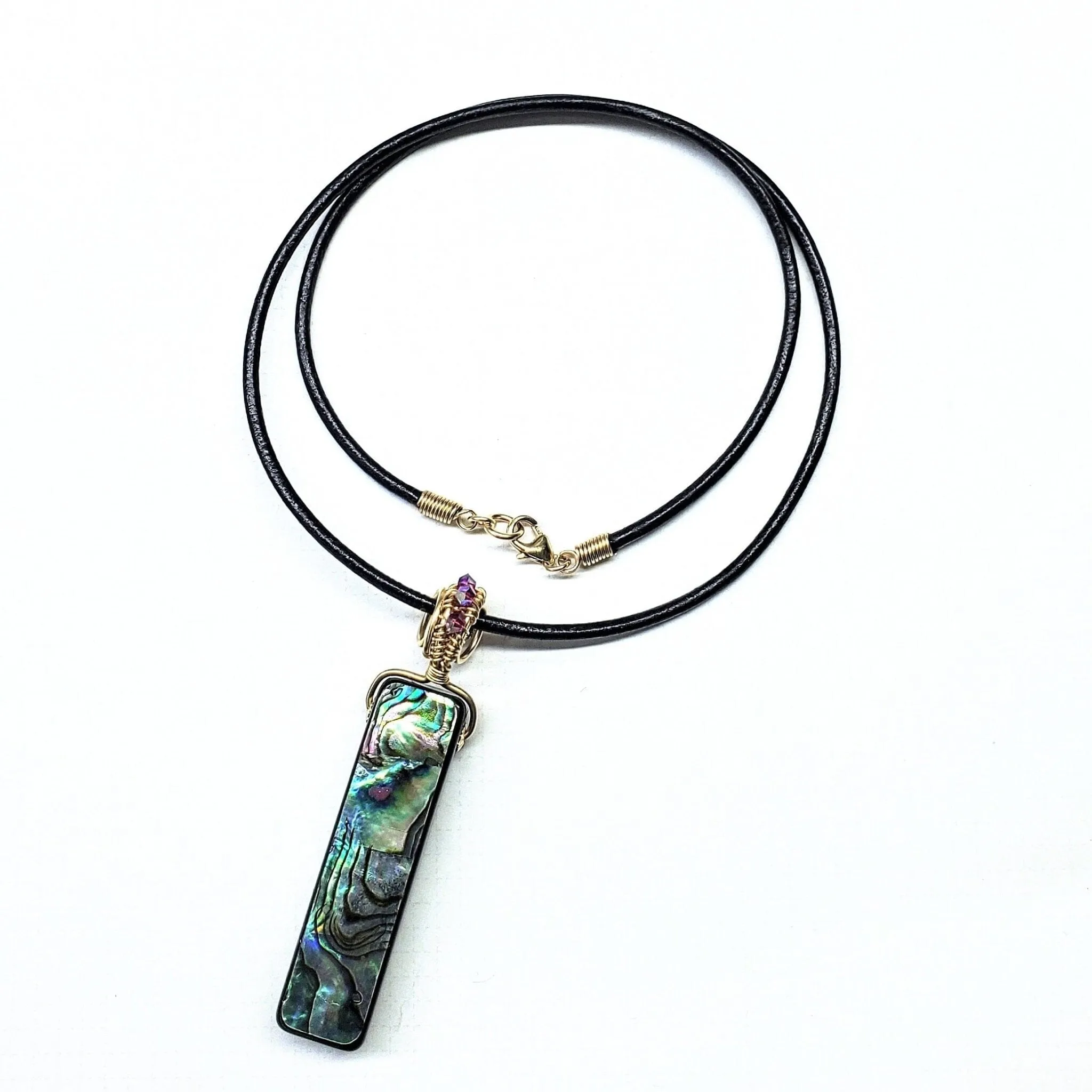 Wire Wrapped Vertical Abalone Shell Bar Necklace