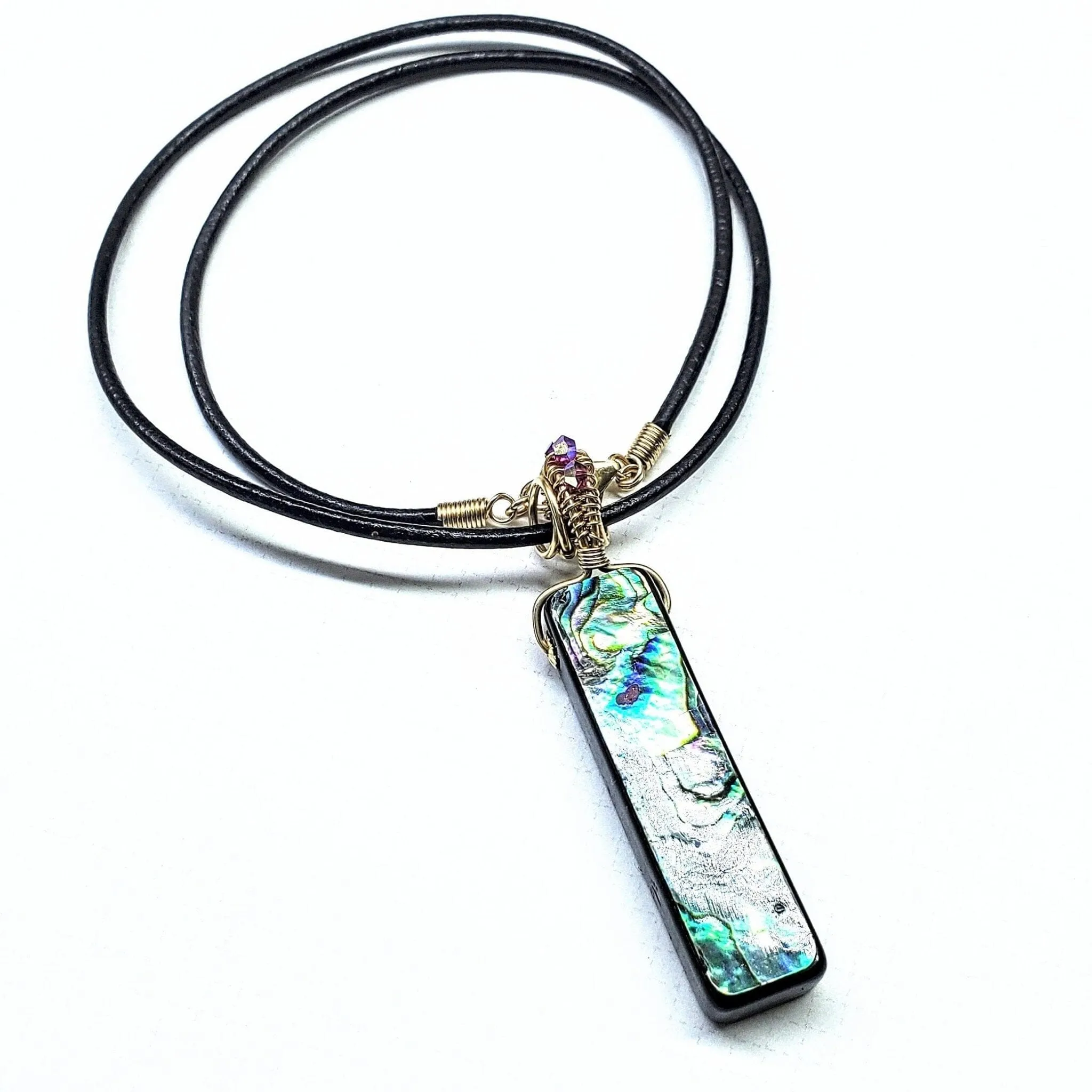 Wire Wrapped Vertical Abalone Shell Bar Necklace