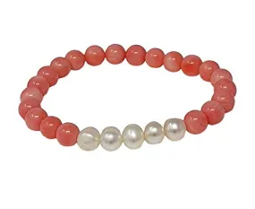 Women's Bracelet Pink Coral and White Freshwater Pearl Bracelet