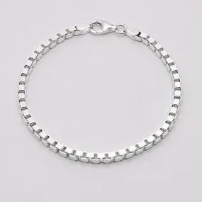 Women’s Silver Box Chain Bracelet 925 Sterling Silver Italian Made