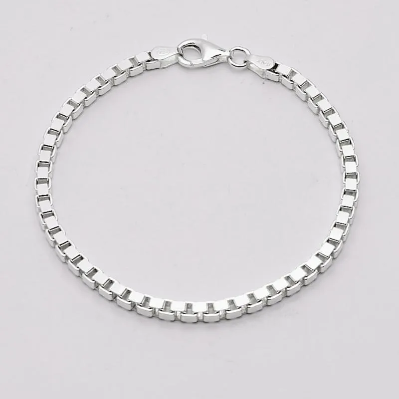 Women’s Silver Box Chain Bracelet 925 Sterling Silver Italian Made