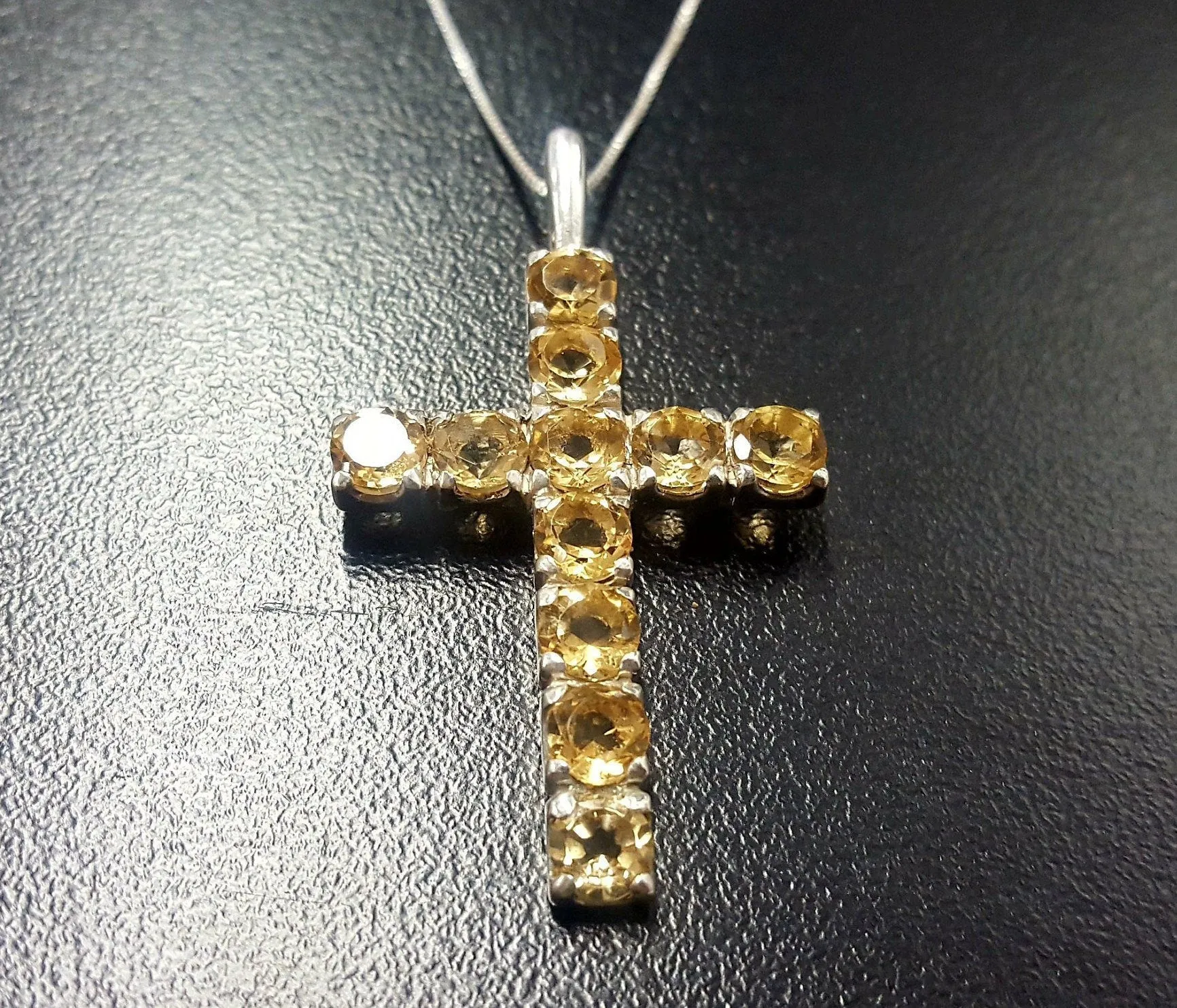 Yellow Cross Necklace- Citrine Cross Necklace - Natural Citrine Pendant