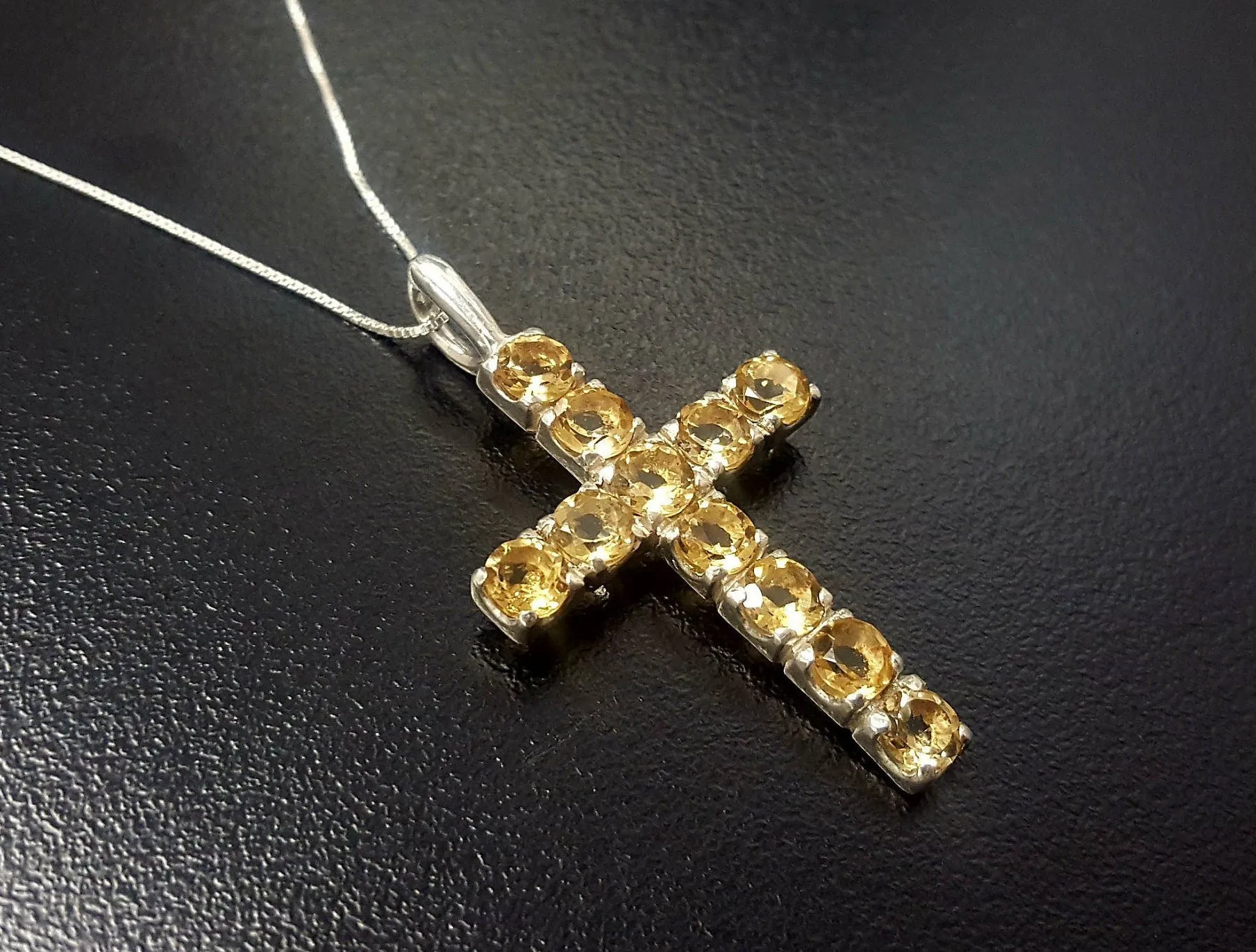 Yellow Cross Necklace- Citrine Cross Necklace - Natural Citrine Pendant