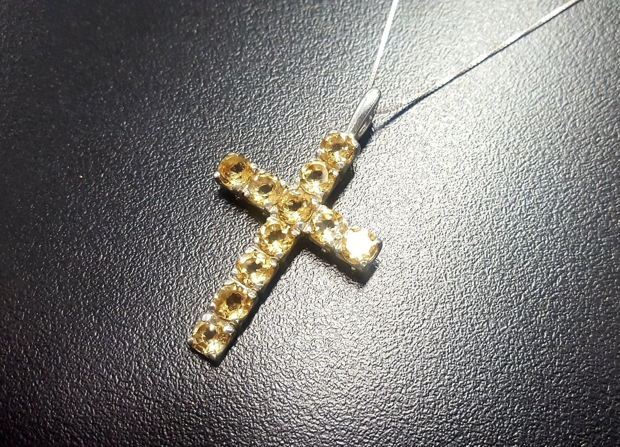 Yellow Cross Necklace- Citrine Cross Necklace - Natural Citrine Pendant