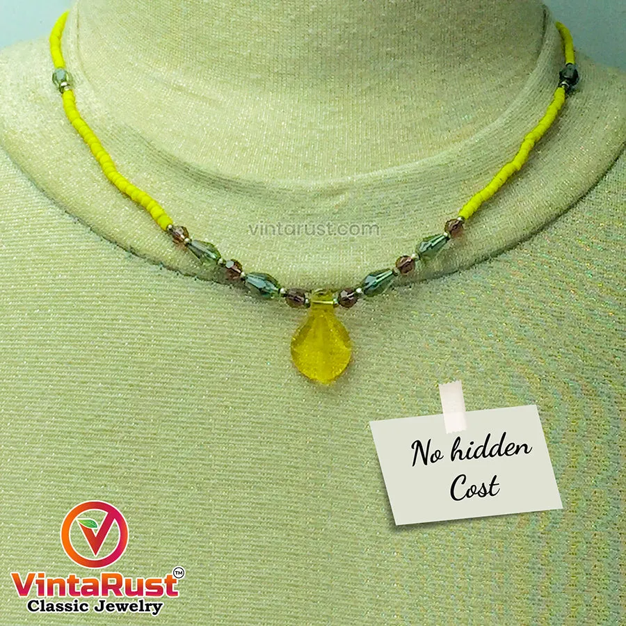 Yellow Delight Beaded Chain  Choker Necklace