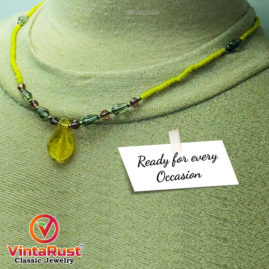 Yellow Delight Beaded Chain  Choker Necklace