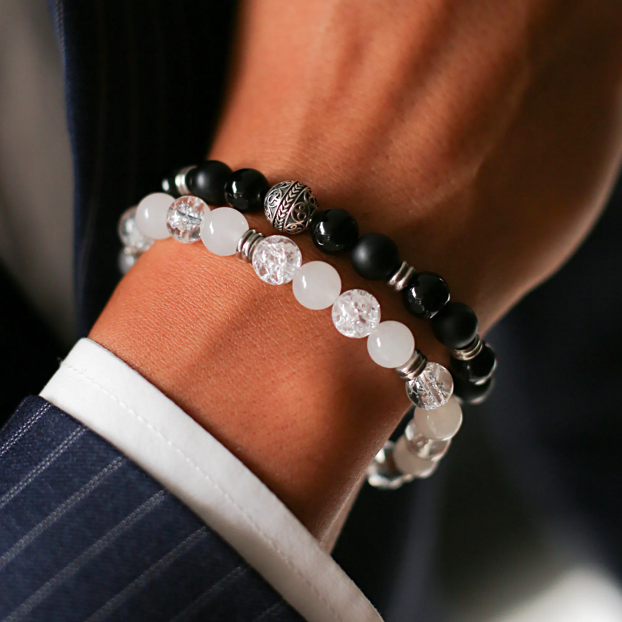 Yin and Yang | Men Stack Beaded Bracelets | Men Beaded Bracelet