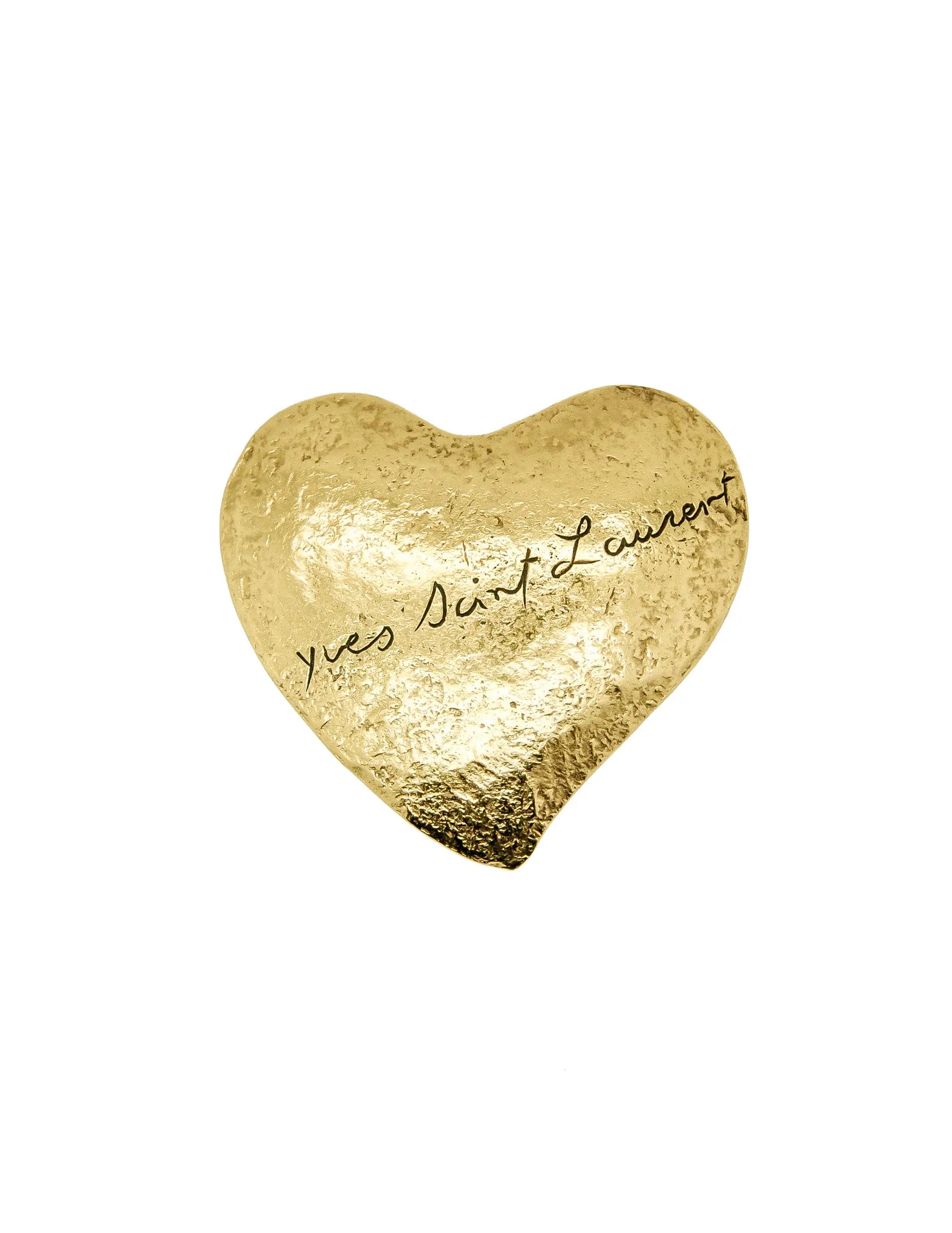 YSL Vintage Brushed Gold Signature Heart Brooch