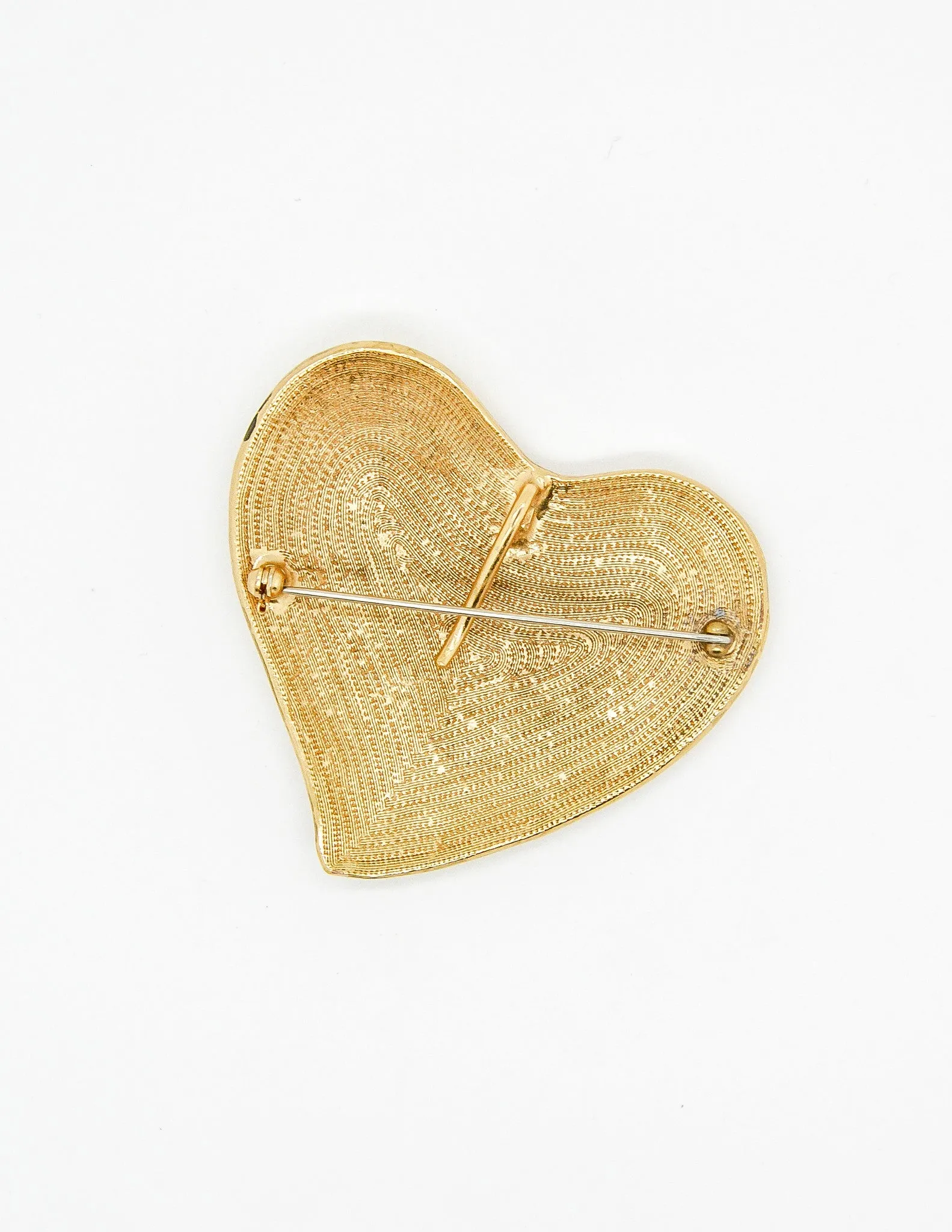 YSL Vintage Brushed Gold Signature Heart Brooch