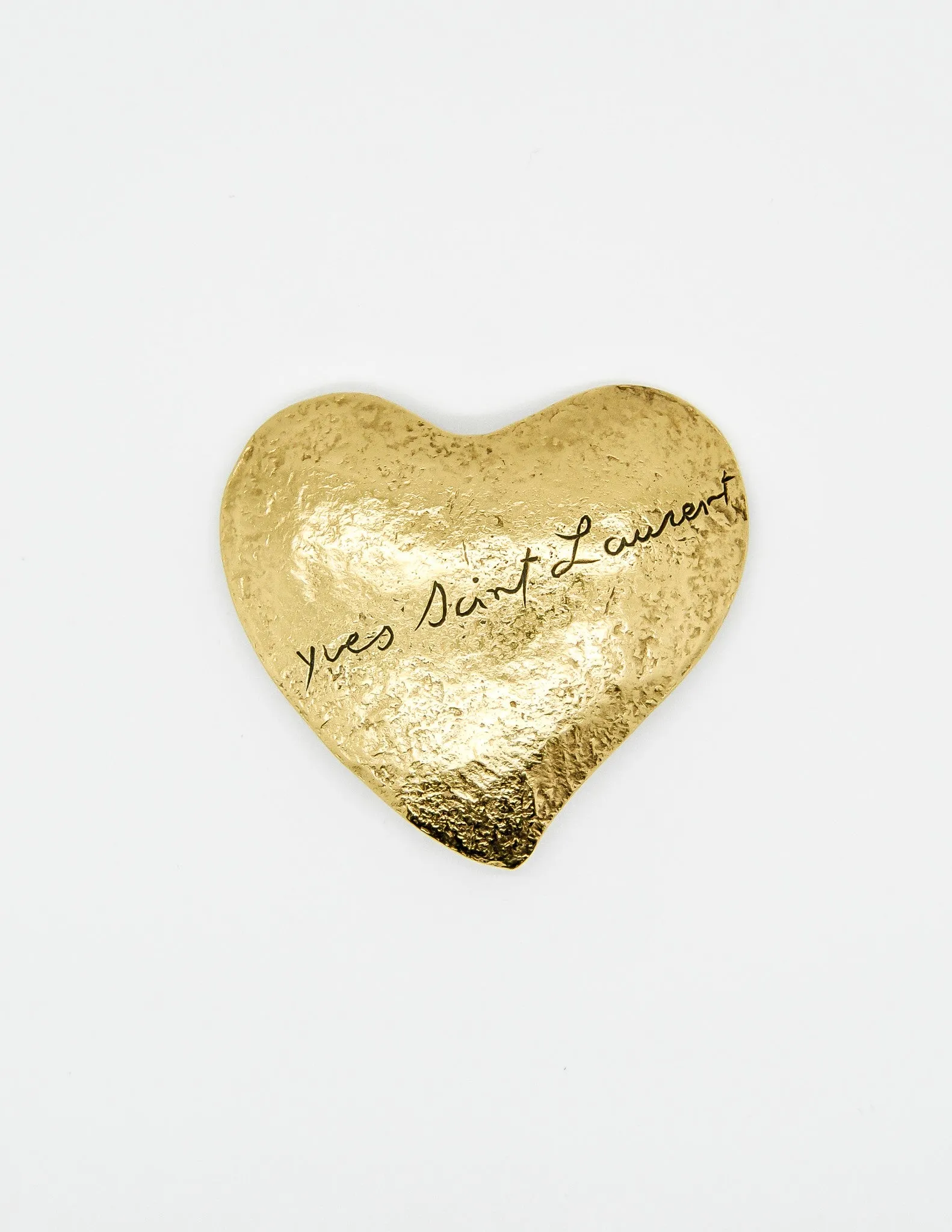 YSL Vintage Brushed Gold Signature Heart Brooch